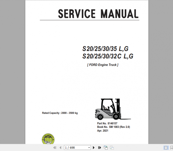 Clark Forklift Truck 2021 S20 32C 35 L G Service Manual 8146157 1