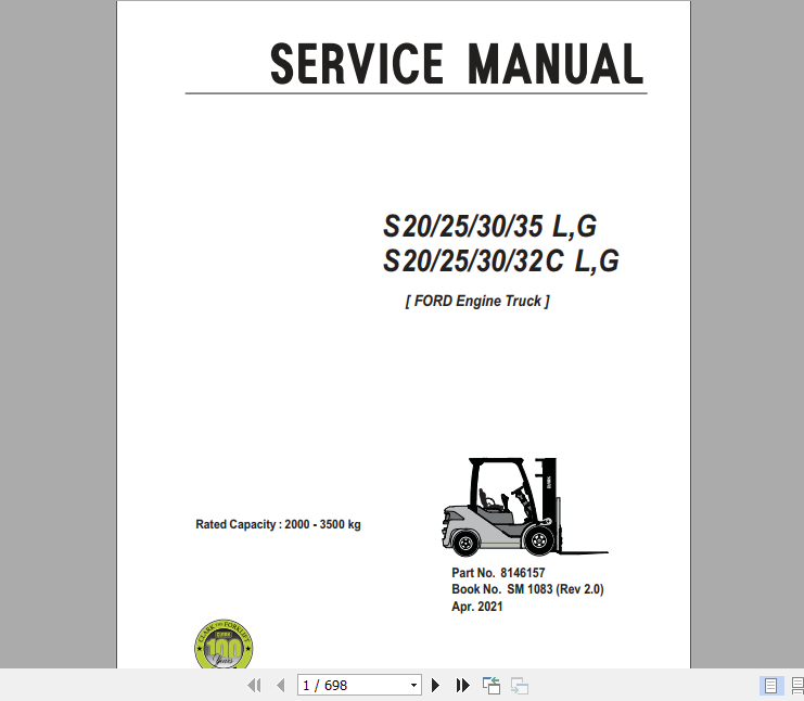 Clark Forklift Truck 2021 S20 32C 35 L G Service Manual 8146157 1