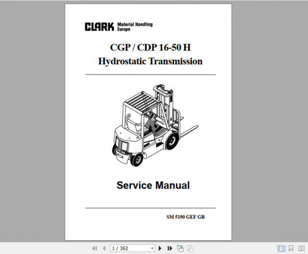 Clark Forklift Truck CGC CGP16 50 H Hydrotastic Transmission Service Manual SM5190 2