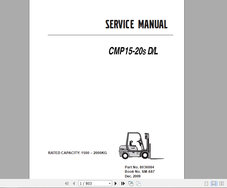 Clark Forklift Truck CMP 15 20s D L Service Manual 8036084 1