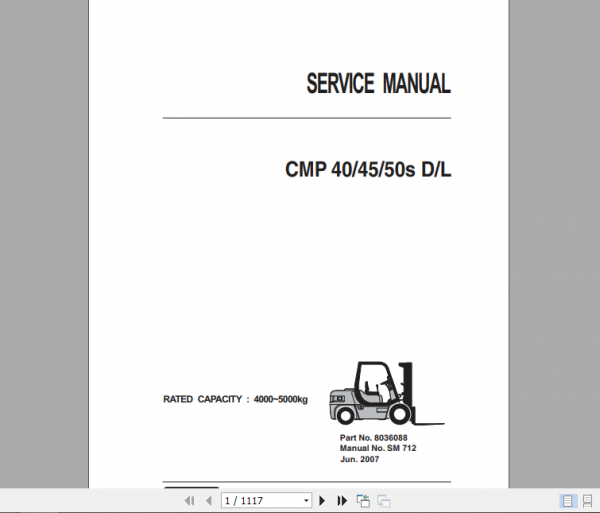 Clark Forklift Truck CMP 40 45 50s D L Service Manual 8036088 1