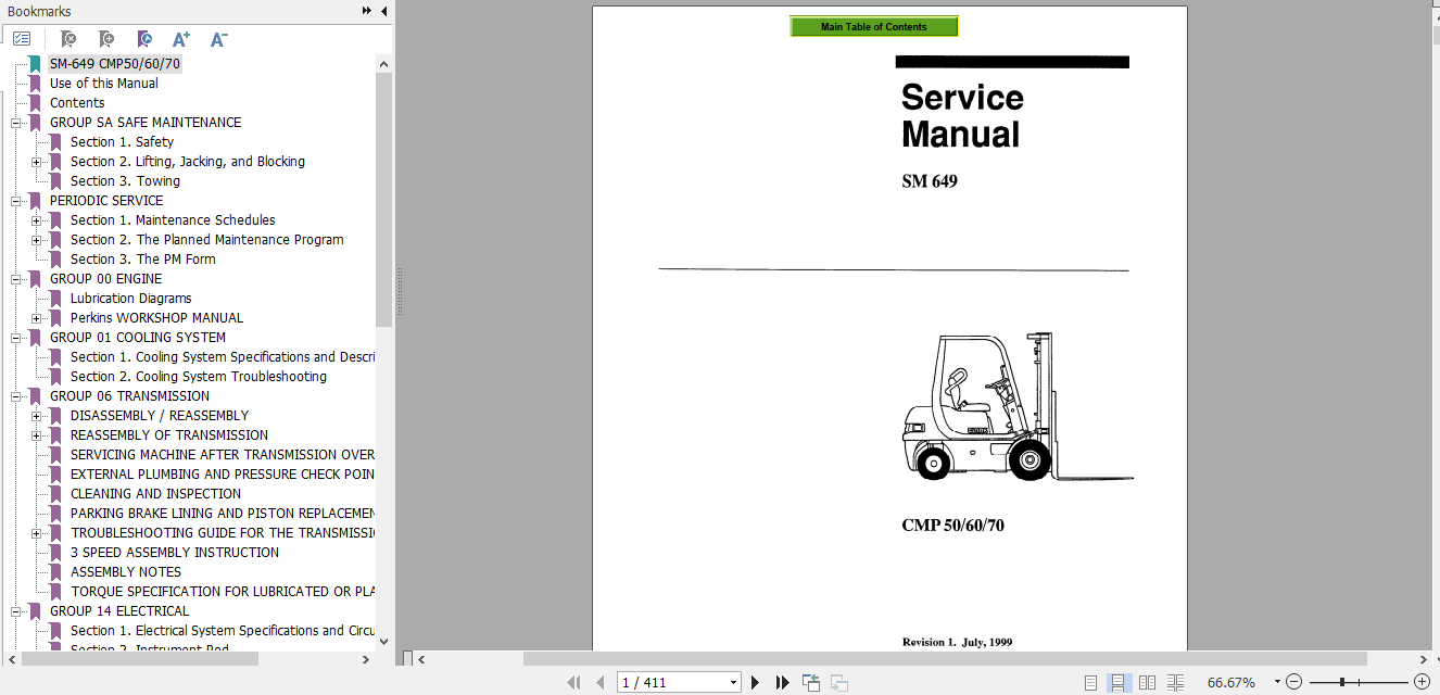 Clark Forklift Truck CMP 40 45 50s Service Manual SM 649 1