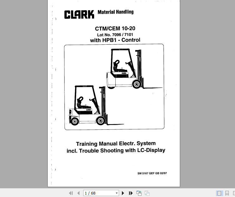 Clark Forklift Truck CTM CEM 10 20 HPB1 Control Training Manual Electr System 1