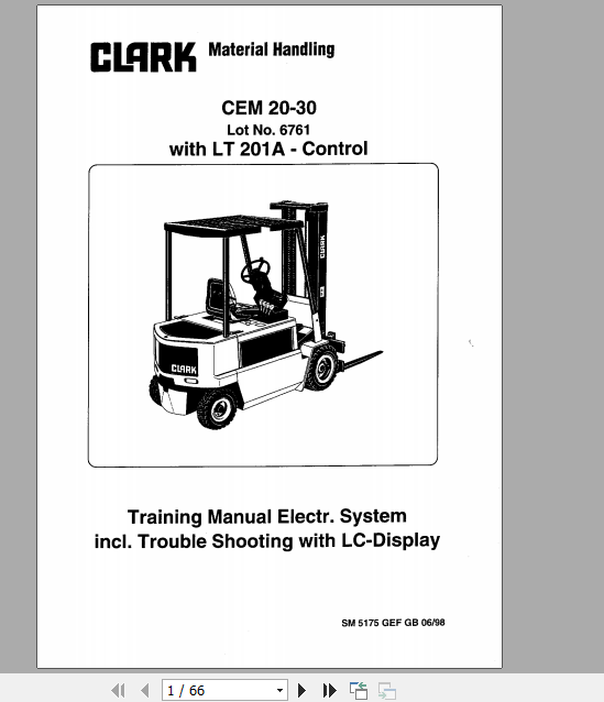 Clark Forklift Truck CTM CEM 20 30 LT210A Training Manual Electr System 1