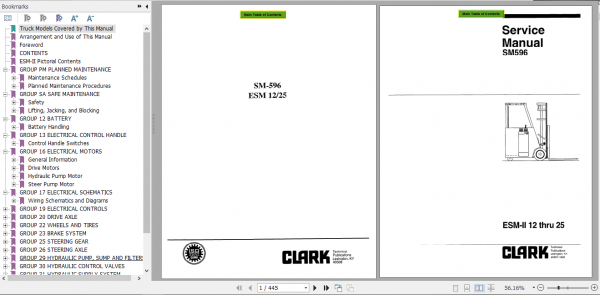 Clark Forklift Truck ESM 12 25 Service Manual SM 596 1