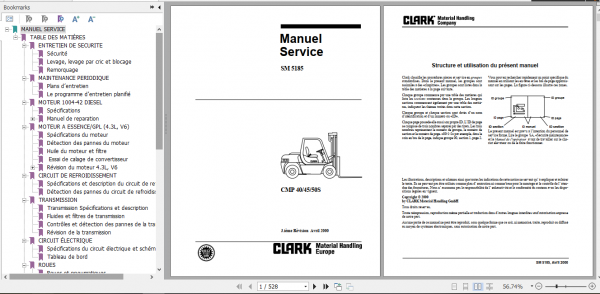 Clark Forklift Truck French CMP 40 45 50s Service Manual SM 5185 1