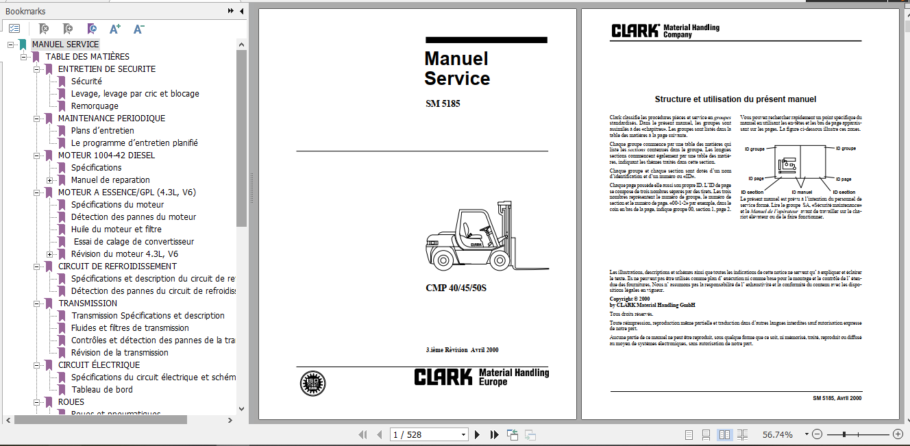 Clark Forklift Truck French CMP 40 45 50s Service Manual SM 5185 1