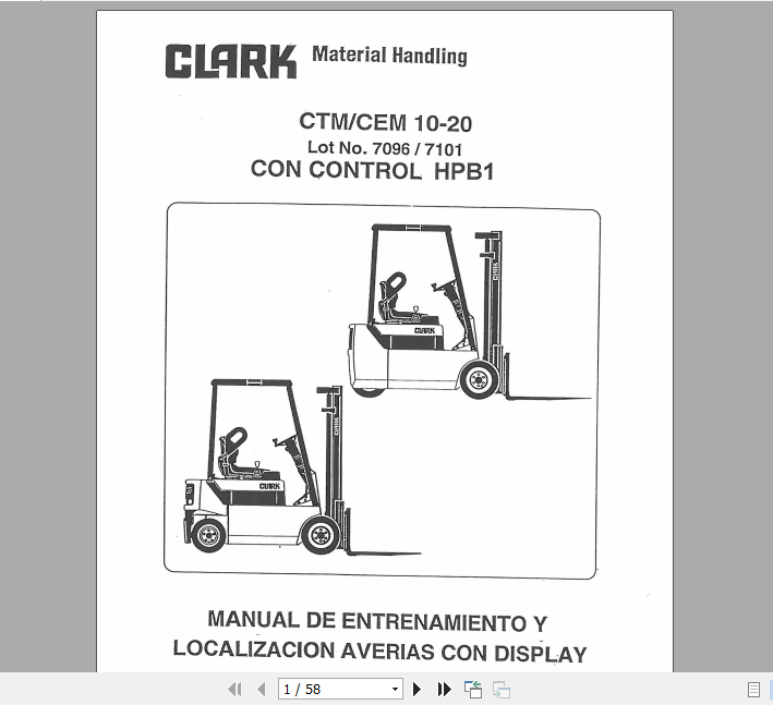 Clark Forklift Truck French CTM CEM 10 20 HPB1 Control Training Manual 1