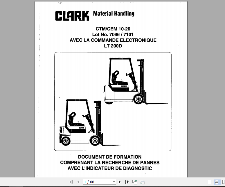 Clark Forklift Truck French CTM CEM 1020 HPB1 Control Training Manual