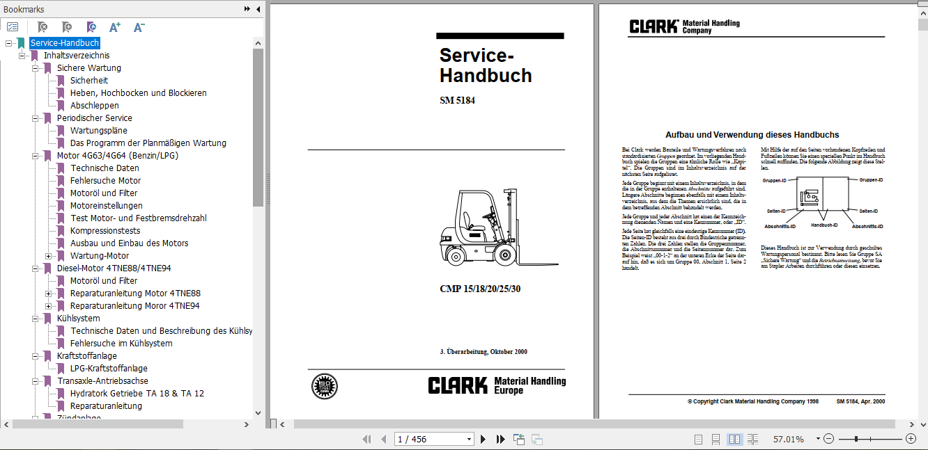 Clark Forklift Truck German CMP 15 30 Service Manual SM 5184 1