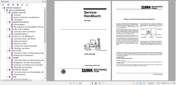 Clark Forklift Truck German CMP 40 45 50s Service Manual SM 5185 1