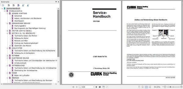 Clark Forklift Truck German CMP50 60 70 75s Service Manual SM 5186 1