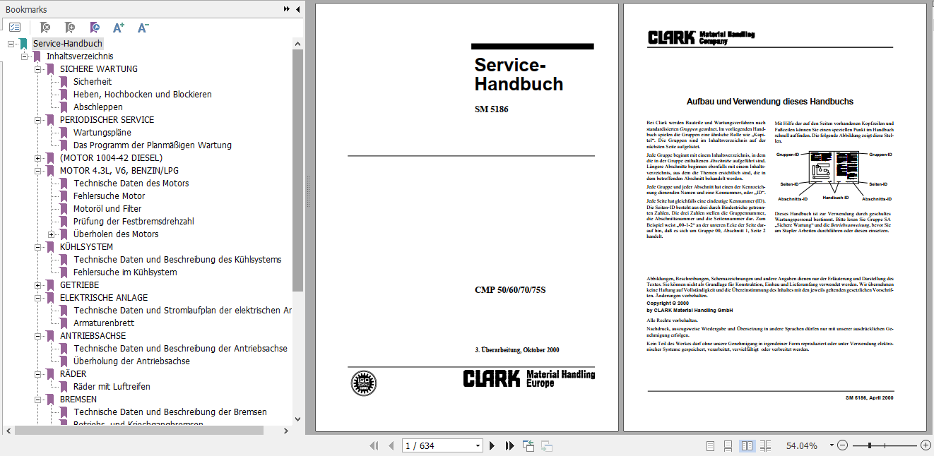 Clark Forklift Truck German CMP50 60 70 75s Service Manual SM 5186 1