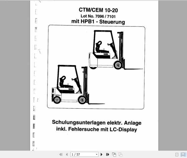 Clark Forklift Truck German CTM CEM 10 20 HPB1 Control Training Manual Electr System 1