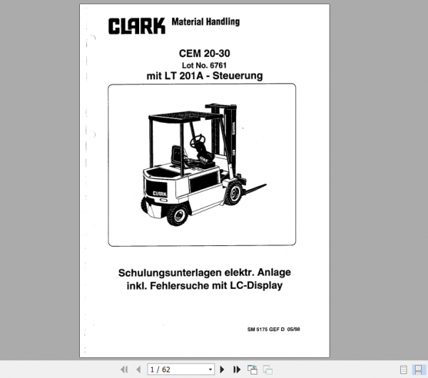 Clark Forklift Truck German CTM CEM 20 30 LT210A Training Manual Electr System 1