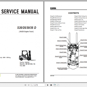 Clark Forklift Truck S20 35D ISUZU Engine Service Manual 8146155 1