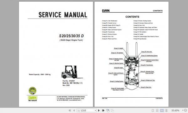 Clark Forklift Truck S20 35D ISUZU Stage 5 Engine Service Manual 8162907 1