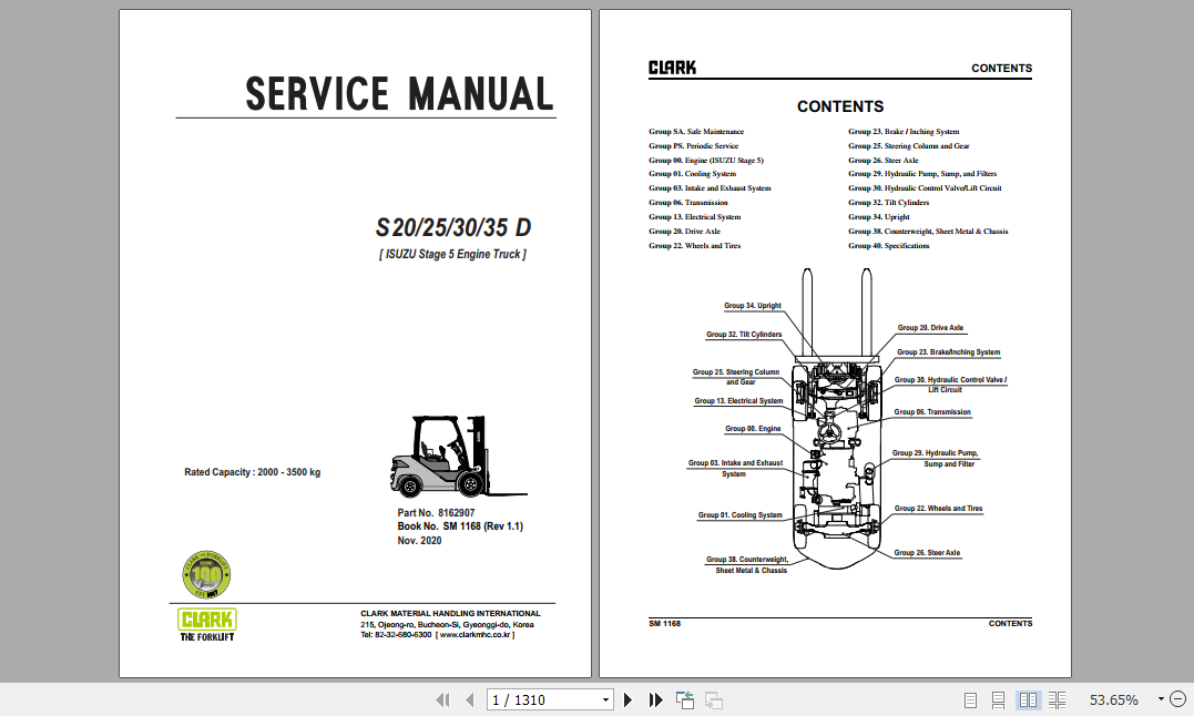 Clark Forklift Truck S20 35D ISUZU Stage 5 Engine Service Manual 8162907 1