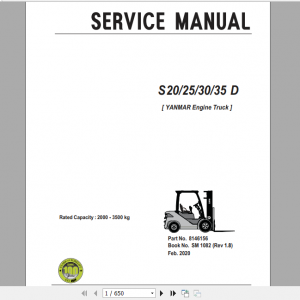 Clark Forklift Truck S20 35D YANMAR Engine Service Manual 8146156 1