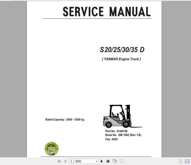Clark Forklift Truck S20 35D YANMAR Engine Service Manual 8146156 1