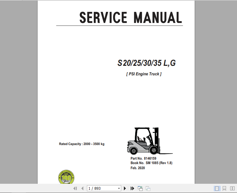 Clark Forklift Truck S20 35L G PSI Engine Service Manual 8146159 1