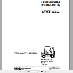 Clark Forklift Truck SF12 20SD SLC CMP15 20SL SDLG Service Manual 8021718 1