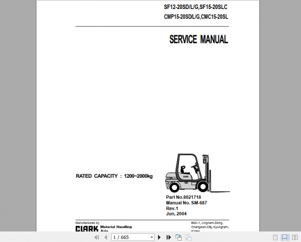Clark Forklift Truck SF12 20SD SLC CMP15 20SL SDLG Service Manual 8021718 1