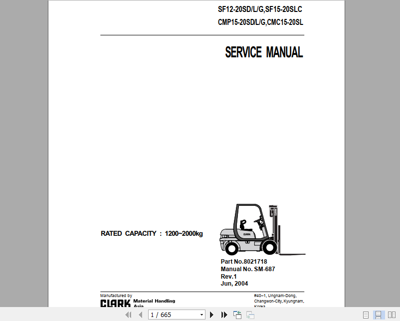 Clark Forklift Truck SF12 20SD SLC CMP15 20SL SDLG Service Manual 8021718 1