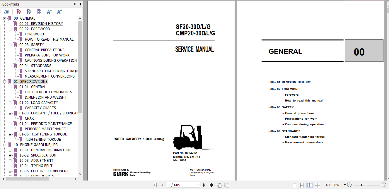 Clark Forklift Truck SF20 30D CMP20 30 D L G Service Manual 8034282 1