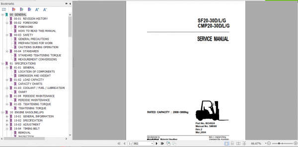 Clark Forklift Truck SF20 30D CMP20 30 D L G Service Manual 8034924 1