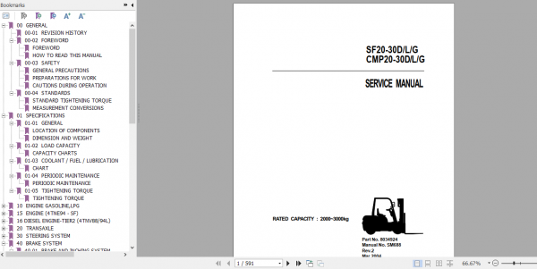 Clark Forklift Truck SF20 30DLG CMP20 30DLG Service Manual 8034924 1