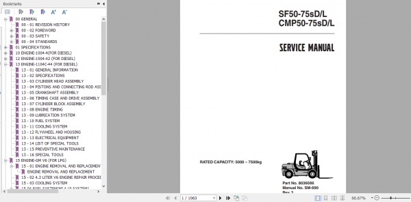Clark Forklift Truck SF50 75s CMP50 75s D L Service Manual 8036086 1