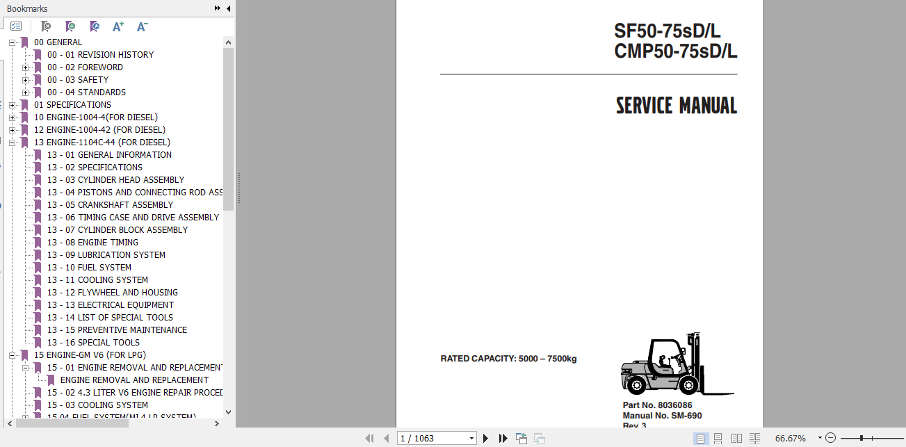 Clark Forklift Truck SF50 75s CMP50 75s D L Service Manual 8036086 1