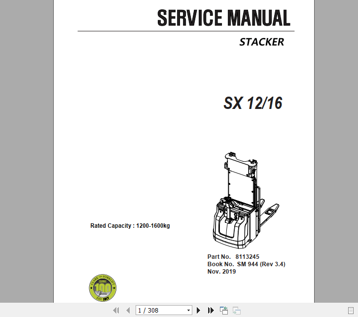 Clark Forklift Truck SX 12 16 Service Manual 8113245 1