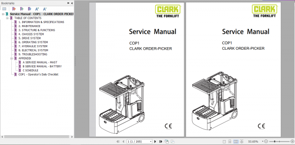 Clark Forklift Truck SX 12 16 Service Manual 8113245 3 1