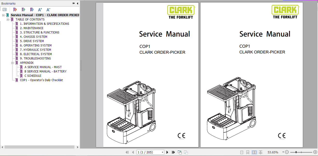 Clark Forklift Truck SX 12 16 Service Manual 8113245 3 1