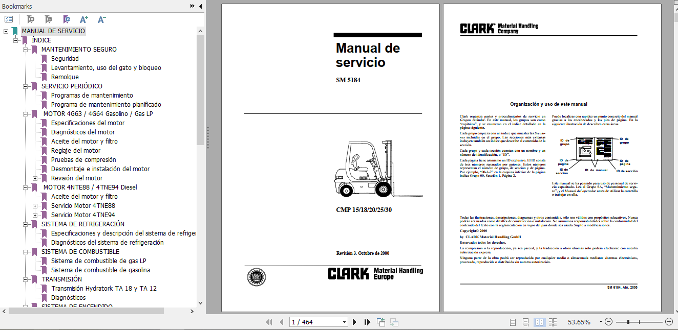 Clark Forklift Truck Spanish CMP 15 30 Service Manual SM 5184 1