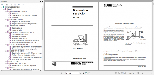 Clark Forklift Truck Spanish CMP 40 45 50s Service Manual SM 5185 190fca770c1f75cc2