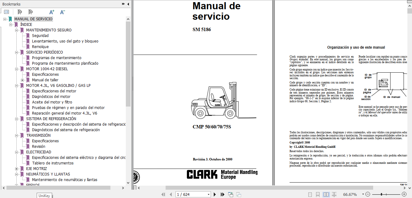 Clark Forklift Truck Spanish CMP50 60 70 75s Service Manual SM 5186
