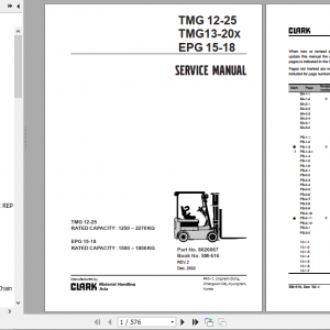 Clark Forklift Truck TMG 12 25 TMG13 20X EPG 15 18 Service Manual 8026067 1