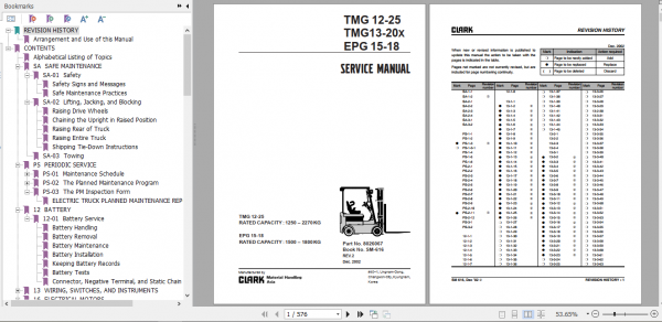 Clark Forklift Truck TMG 12 25 TMG13 20X EPG 15 18 Service Manual 8026067 1