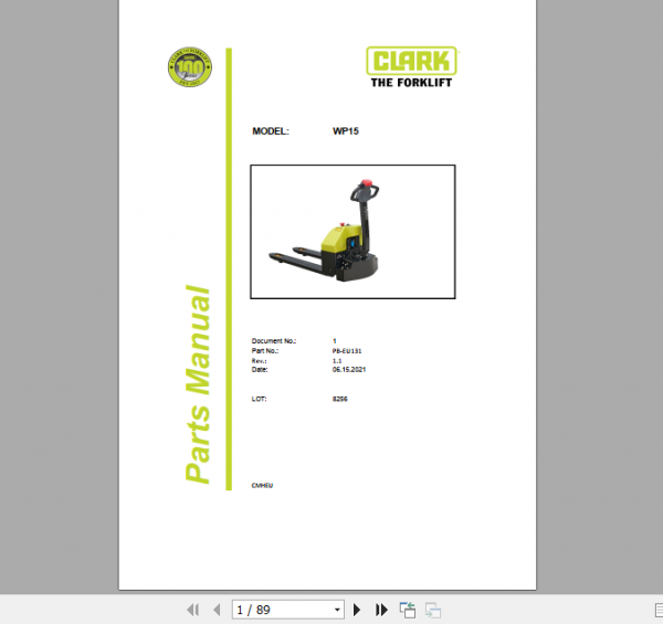 Clark Forklift WP15 Parts Manual PB EU131 1
