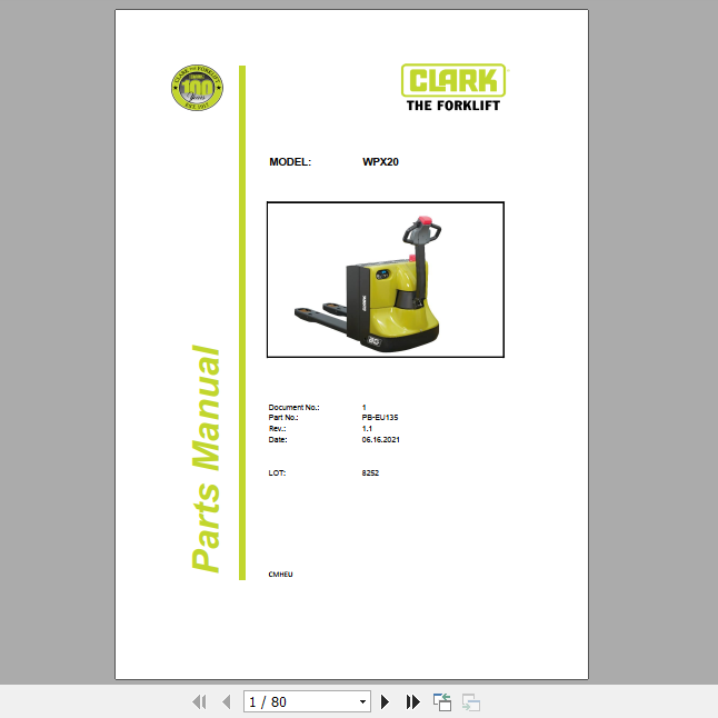 Clark Forklift WPX20 Parts Manual PB EU135 15aec351ef09d085c