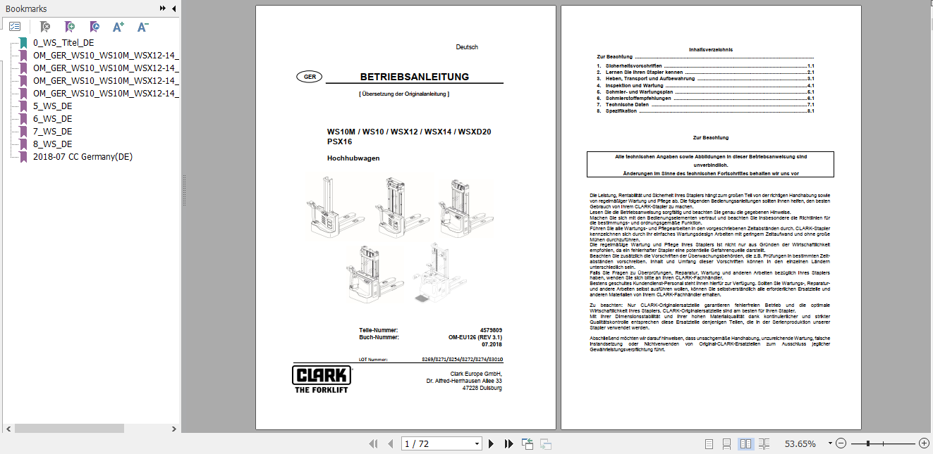Clark Forklift WPio12 PPXsio20 German Operator Manual 4583009 4 1