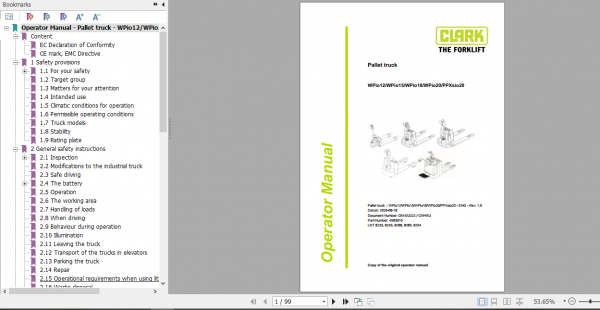 Clark Forklift WPio12 PPXsio20 Operator Manual 4583010 1