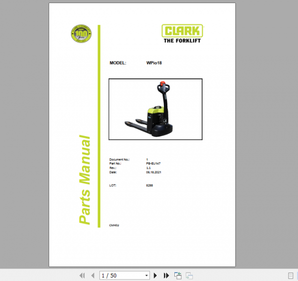 Clark Forklift WPio18 Parts Manual PB EU147 1