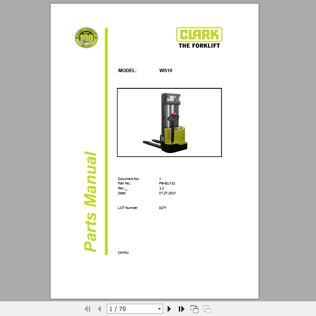 Clark Forklift WS10 Parts Manual PB EU132 1be47b074b3c34ce7
