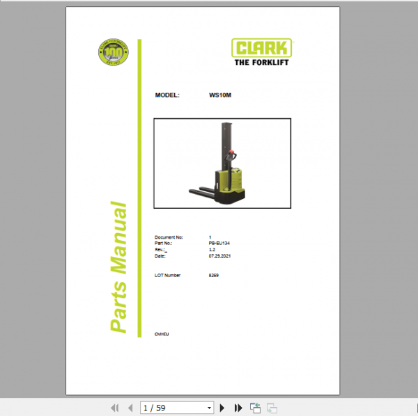 Clark Forklift WS10M Parts Manual PB EU134 1dbc02c0150b89798