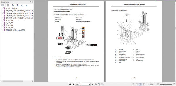 Clark Forklift WS10M WSXD20 PSX16 German Operator Manual 4579809 2