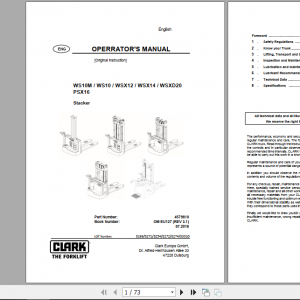 Clark Forklift WS10M WSXD20 PSX16 Operator Manual 4579810 1